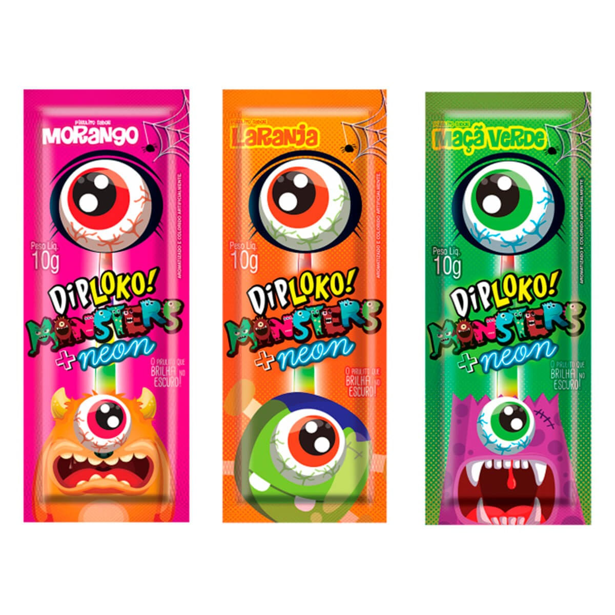 Dip Loko Monsters Sabores + Neon Pirulito Fluorescente 10g Danilla Foods