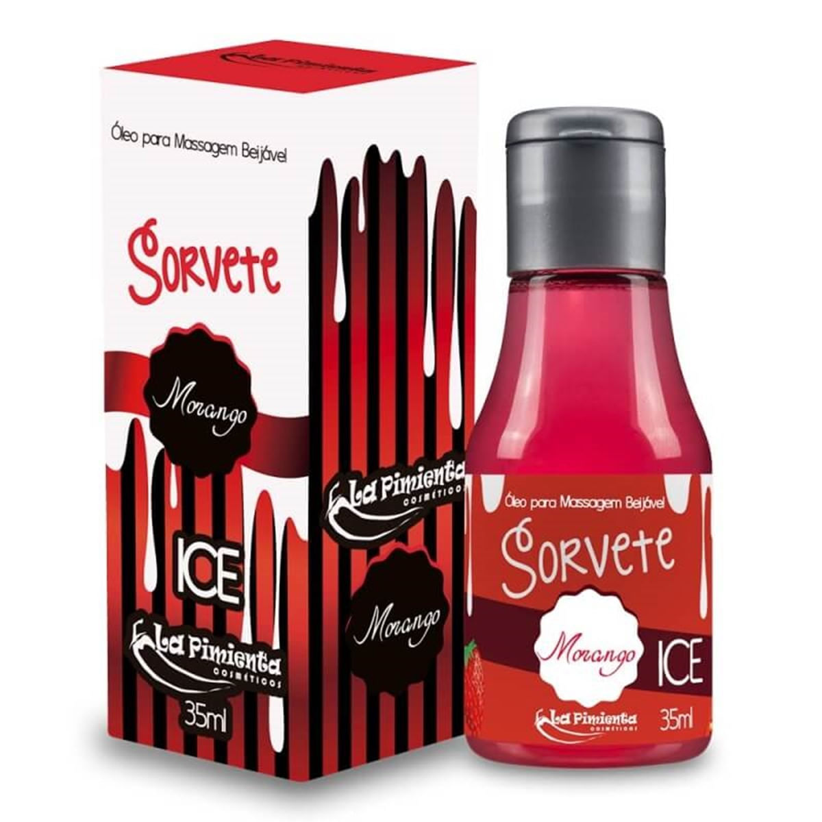 Sorvete Óleo Beijável para Massagem Ice de Morango 35ml La Pimienta Sorvete Óleo Beijável para Massagem Ice de Morango 35ml La Pimienta