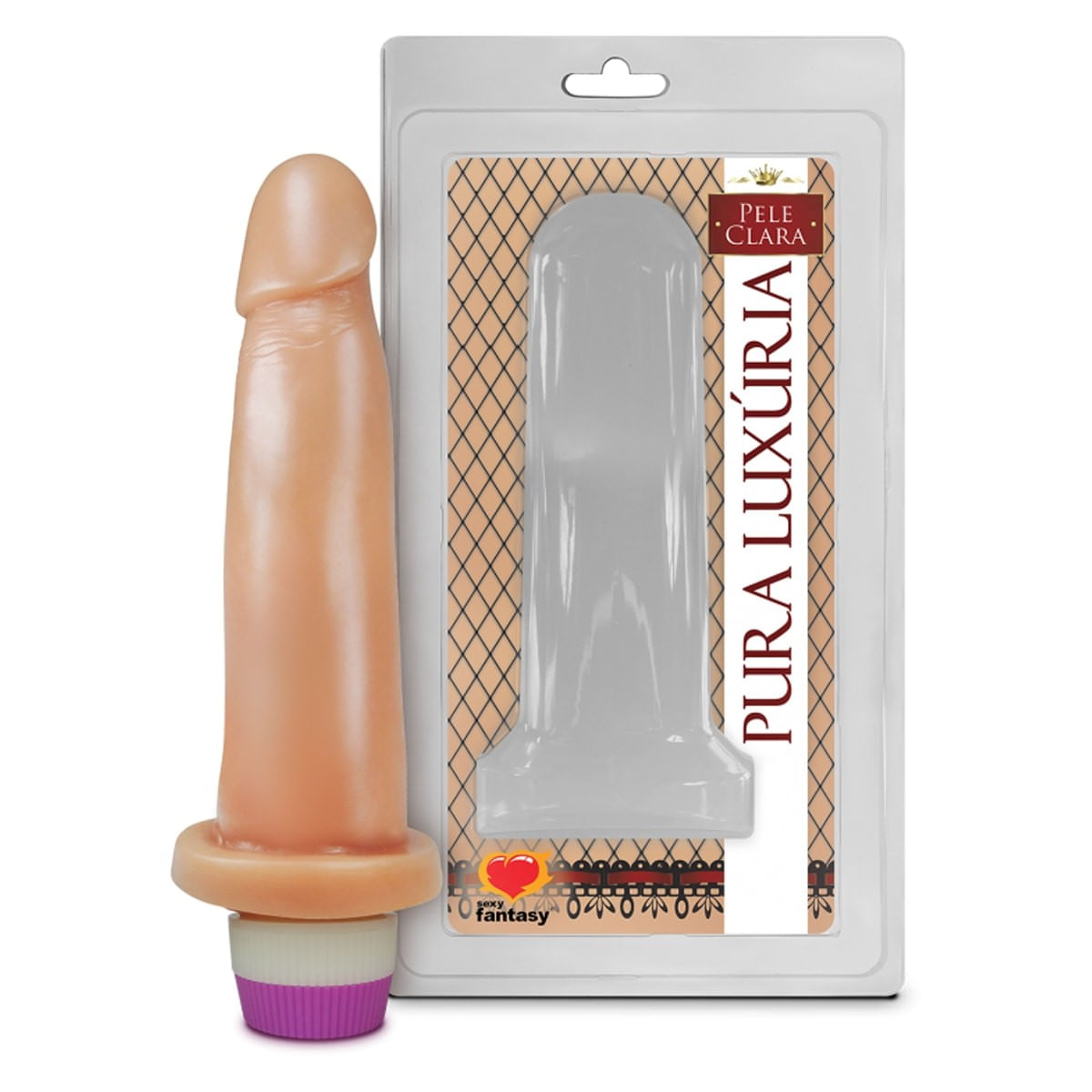 Prótese Realística com Vibro Pura Luxúria Salmão 14x3,5cm Sexy Fantasy