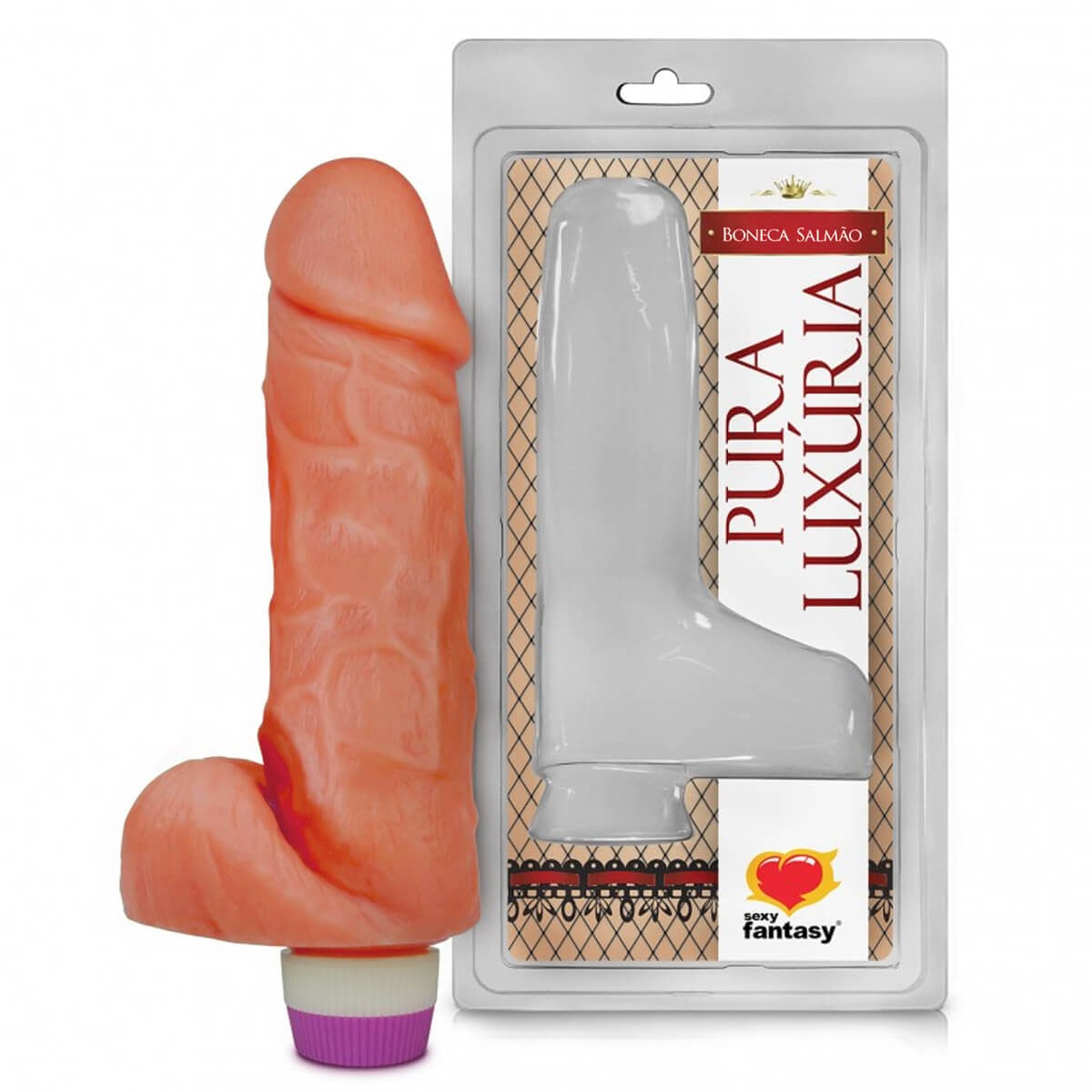 Prótese Realística com Vibro e Escroto Pura Luxúria Salmão 17,5 x 4,5 cm Sexy Fantasy