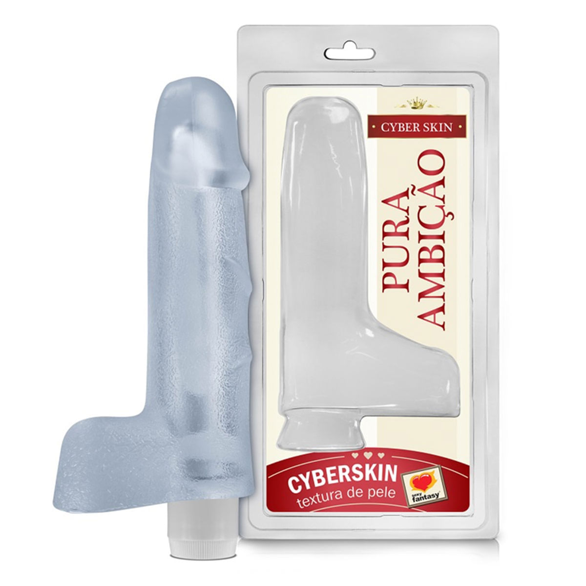 Prótese Incolor com Vibro e Escroto Cyber Skin Textura de Pele Pura Ambição 18 x 5 cm Sexy Fantasy