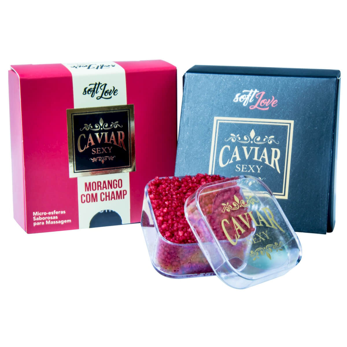 Caviar Sexy Morango c/ Champanhe Micro Esferas Saborosas para Massagem 14g Soft Love