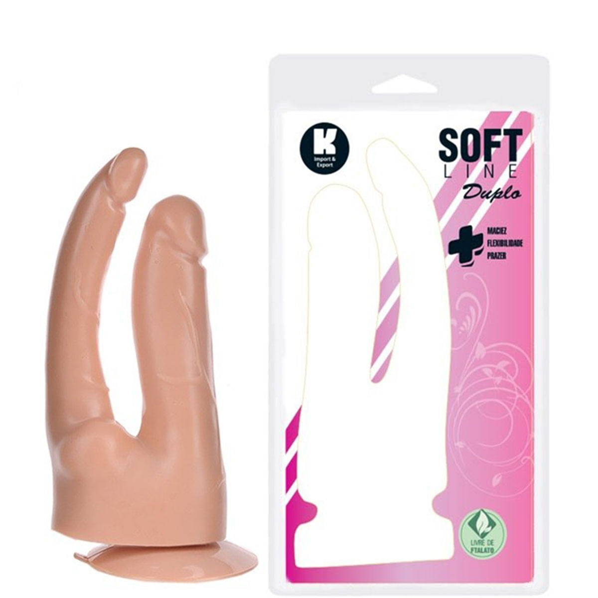 Pênis Realístico Duplo Com Ventosa 18cm e 17 cm Soft Line K import Pênis Realístico Duplo Com Ventosa 18cm e 17 cm Soft Line K import