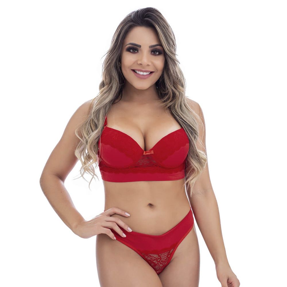 Conjunto bojo em renda com lacinho e transparência patitex