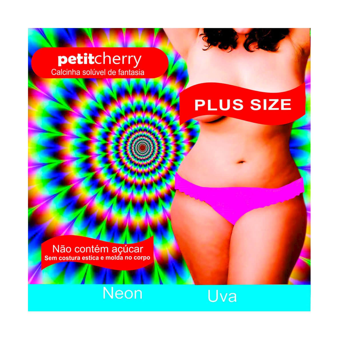 Calcinha Solúvel de Fantasia Neon Plus Size sem Costura de Gelatina Petit Cherry Calcinha Solúvel de Fantasia Neon Plus Size sem Costura de Gelatina Petit Cherry