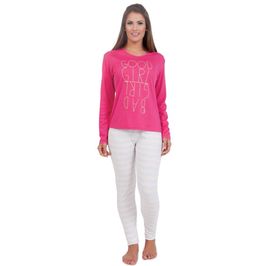 Pijama Adulto Fashion com Estampa na Frente da Blusa e Calça Listrada Victory