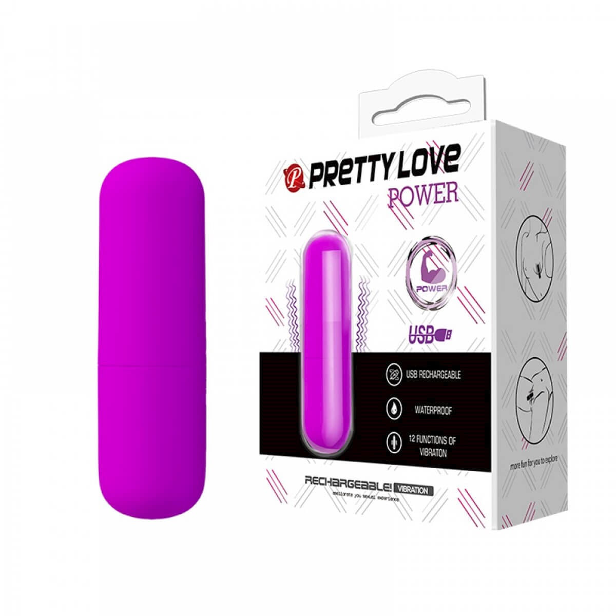 Cápsula Vibratória Recarregável com 12 Modos de Vibração Power Pretty Love Cápsula Vibratória Recarregável com 12 Modos de Vibração Power Pretty Love