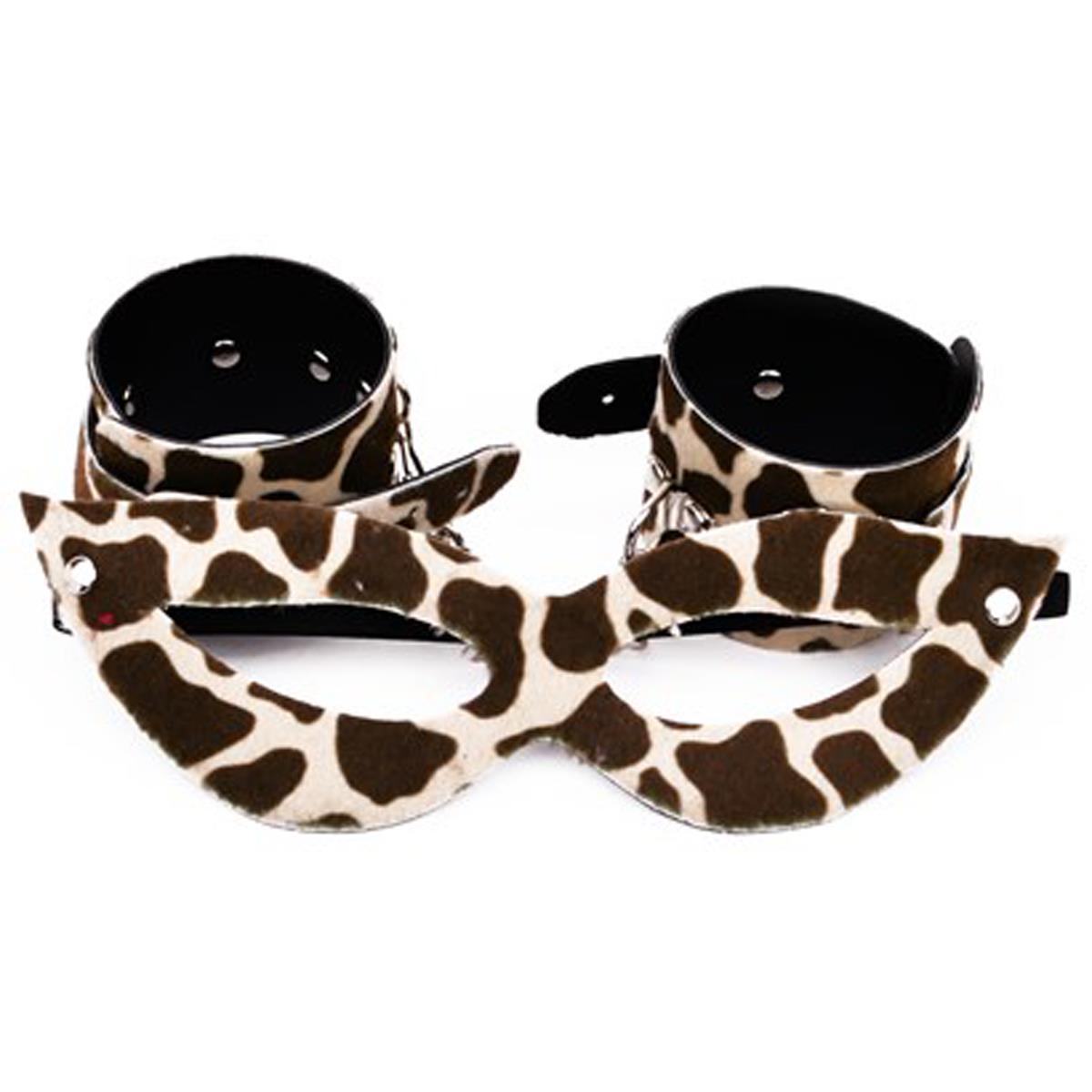 Kit Bracelete com Algema e Máscara Tiazinha Estampada em Girafa Dominatrixxx