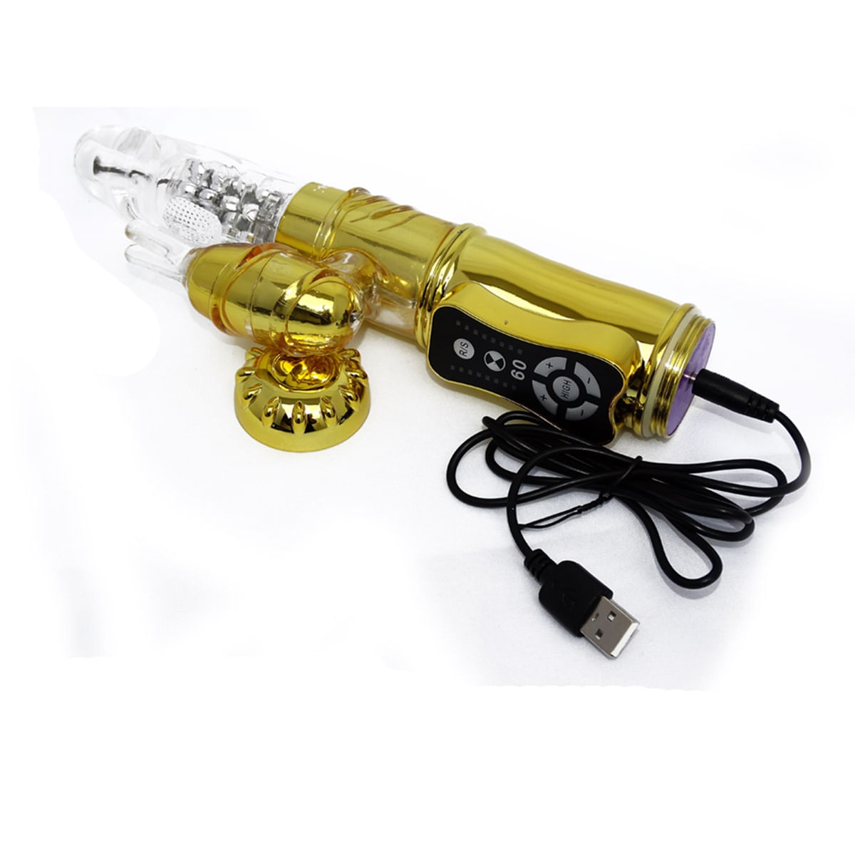 Vibrador Recarregável Ponto G com Estimulador Clitoriano Formato de Coelho e 60 Vibrações
