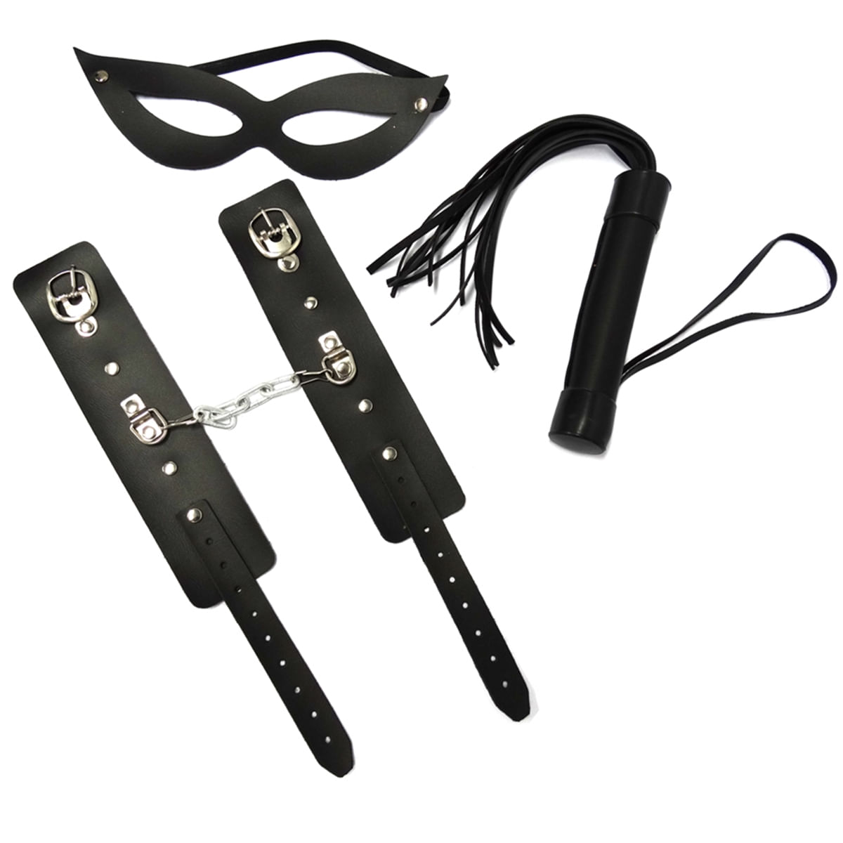 Kit Bracelete, Tiazinha e Chicote Preto Dominatrixxx
