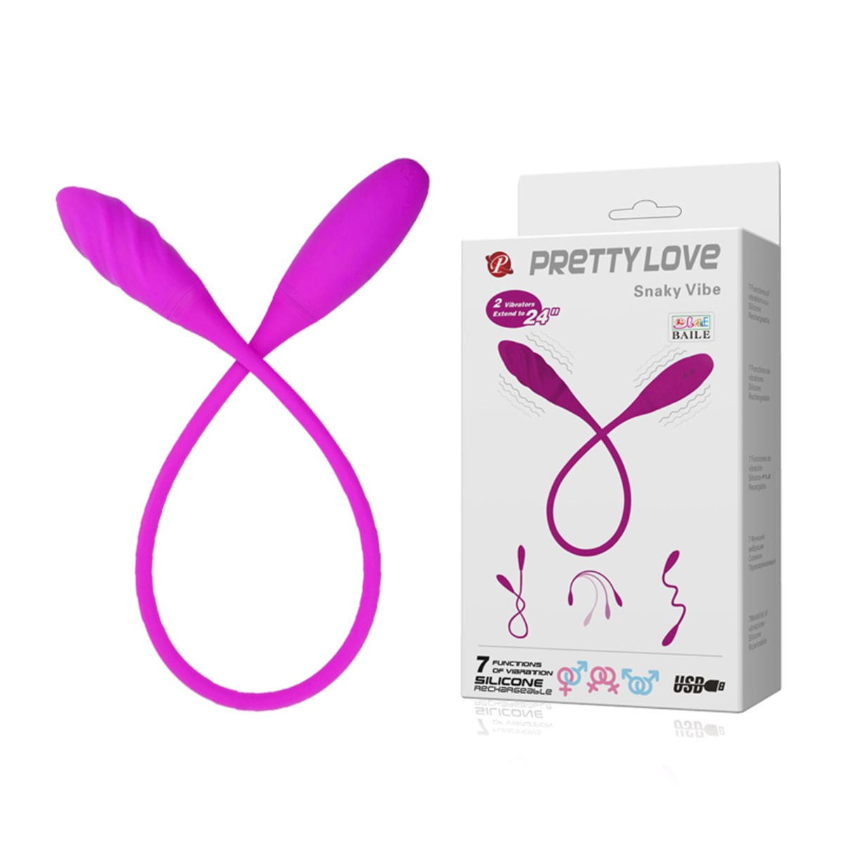 Vibrador Duplo Flexível com 7 Modos de Vibração Pretty Love Snaku Vibe Miss Collection Vibrador Duplo Flexível com 7 Modos de Vibração Pretty Love Snaku Vibe Miss Collection