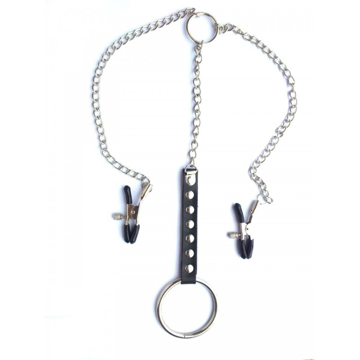 Prendedor para Mamilos Masculino com Corrente e Anel Peniano em Metal Miss Collection