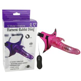 Cinta Peniana com Vibrador e Estimulador Clitóris Harness Rabbit Dong Miss Collection