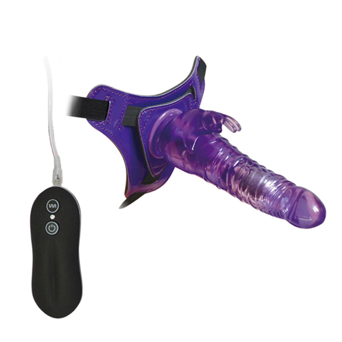 Cinta Peniana com Vibrador e Estimulador Clitóris Harness Rabbit Dong Miss Collection