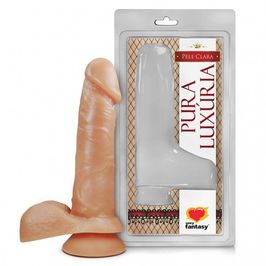 Prótese Pura Luxúria Realístico com Escroto e Ventosa 16x3,5 cm  Sexy Fantasy