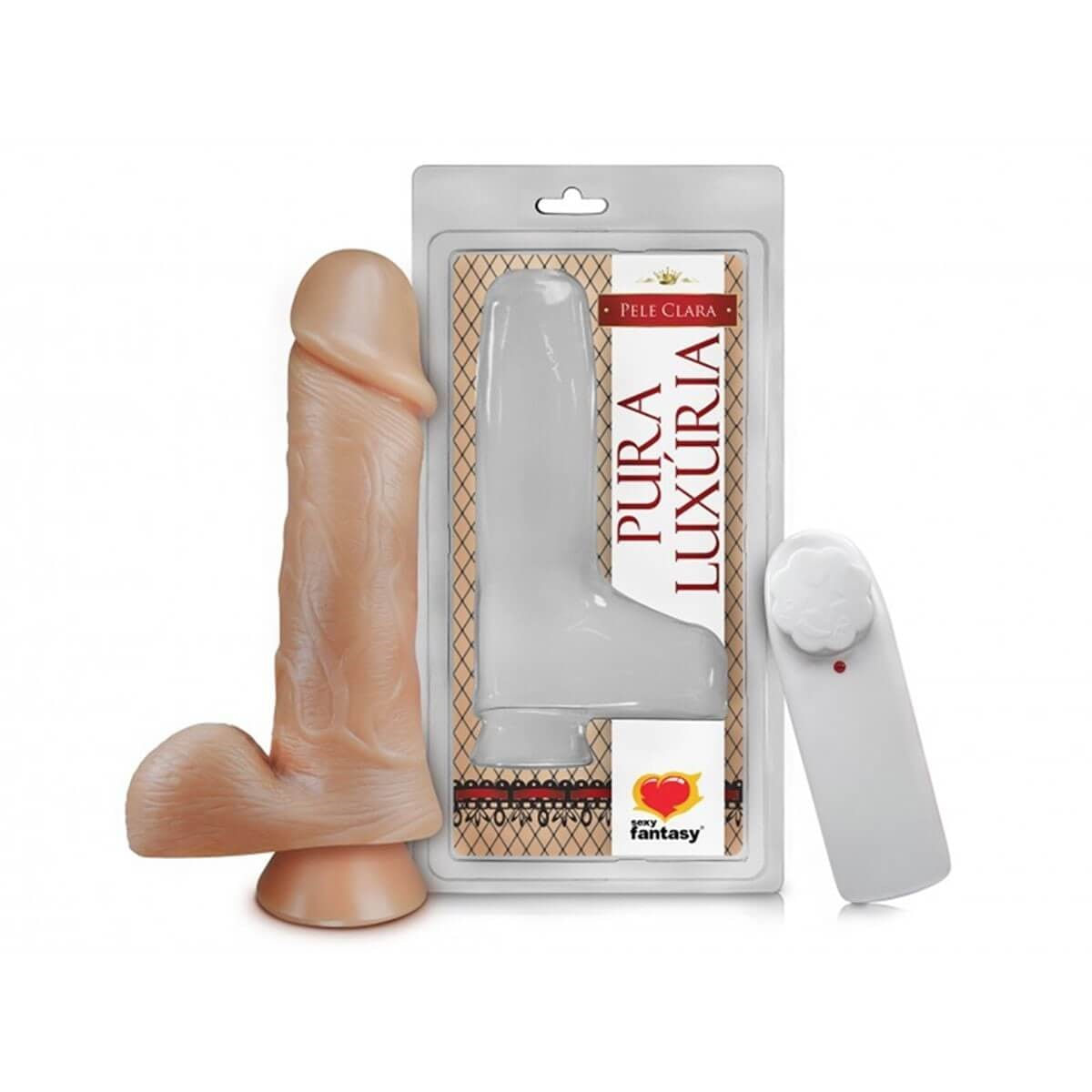 Prótese Pura Luxúria Realístico com Vibro Escroto e Ventosa 18x4,4 cm Sexy Fantasy Prótese Pura Luxúria Realístico com Vibro Escroto e Ventosa 18x4,4 cm Sexy Fantasy