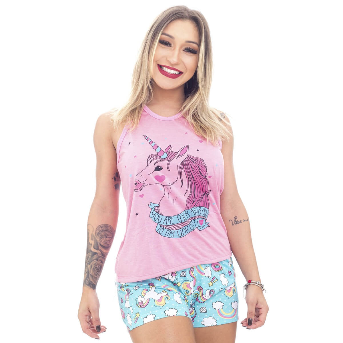 Pijama Feminino em Microfibra Estampado Verão Yully