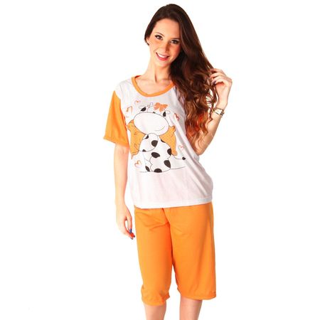 Pijama Feminino Estampado em Silk, Camiseta e Bermuda, em Malha PV Pimenta Sexy