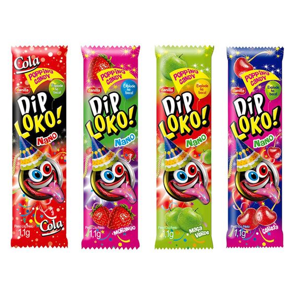 Dip Loko Nano Mini Balas Explosivas Comestíveis em Pó 1,1g Danilla Foods