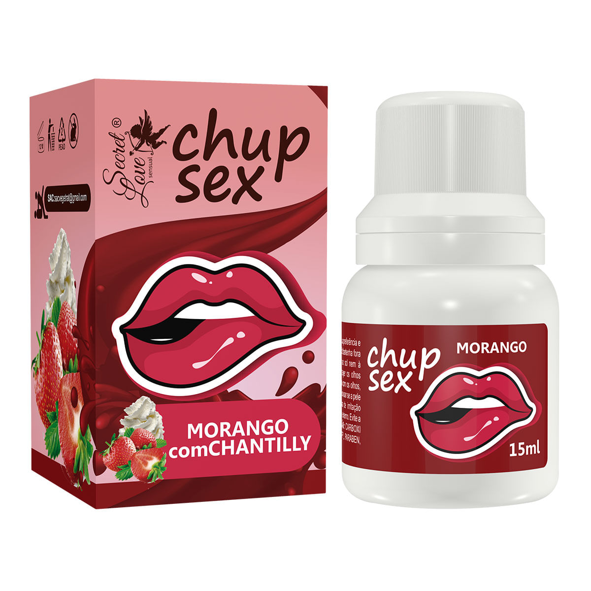 Chup Sex Óleo Comestível Morango com Chantilly 15ml Secret Love