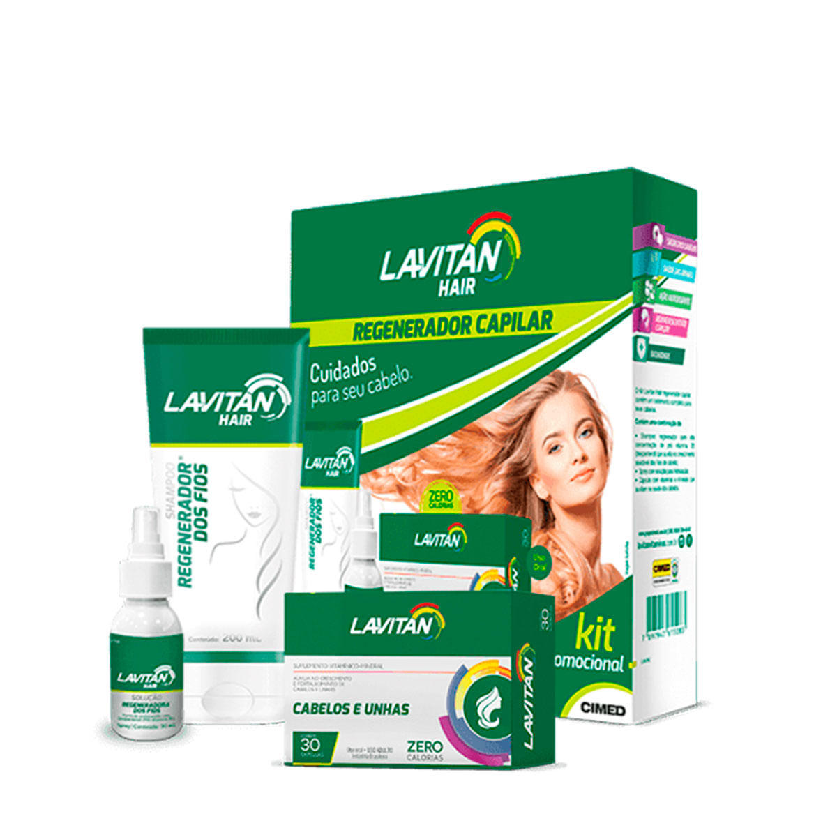 Kit Lavitan Hair Regenerador Capilar com Shampoo + Solução em Spray + 30 Comprimidos Cimed