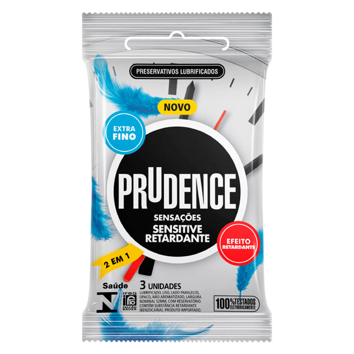 Preservativo Sensitive Retardante Extra Fino 2 em 1 com 3 unidades Prudence