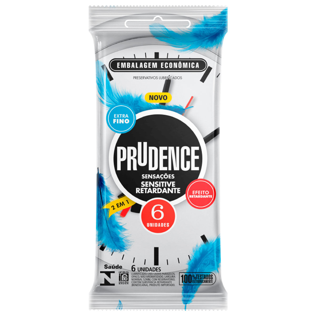 Preservativo Sensitive Retardante Extra Fino 2 em 1 com 6 unidades Prudence