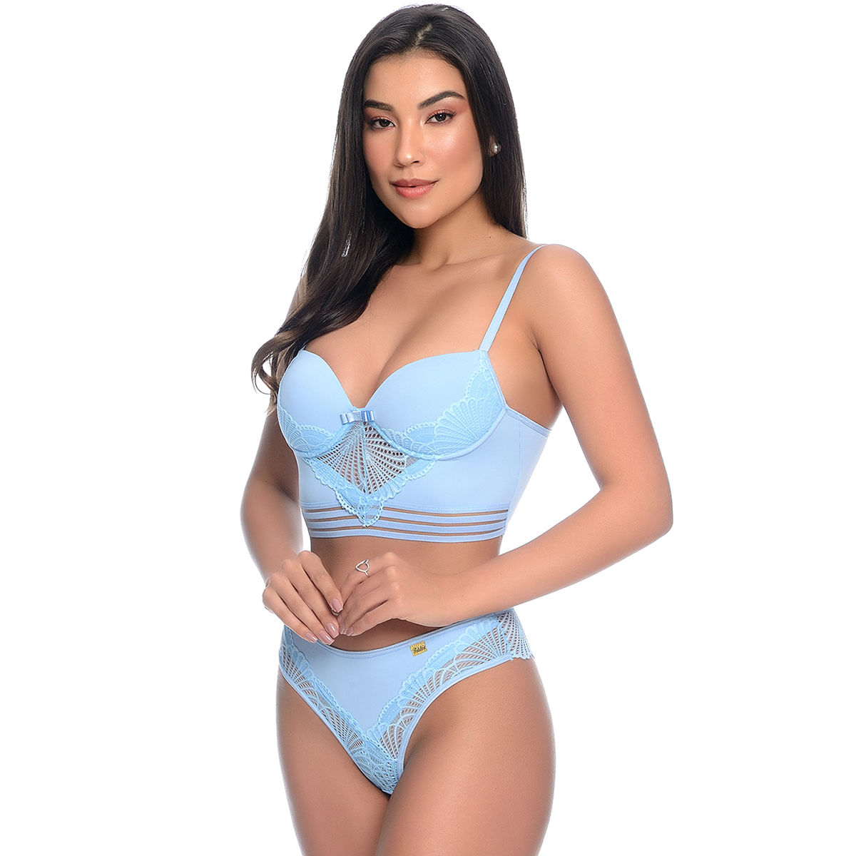 Conjunto com Bojo e Fio com Detalhes em Renda e Strappy Patitex