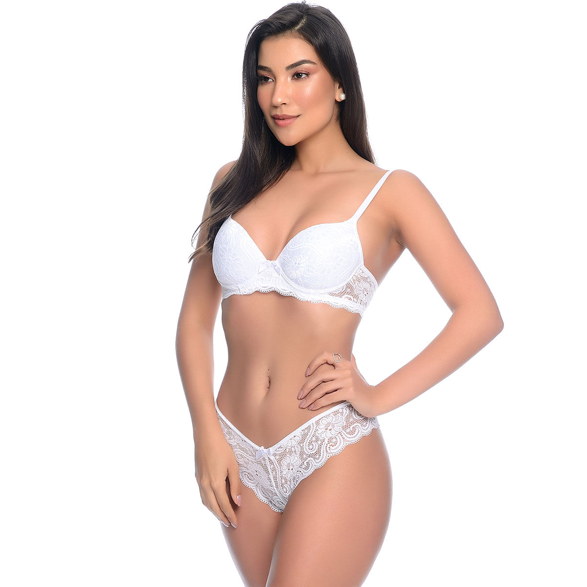 Conjunto Fio Fashion em Renda com Bojo e Lacinho Mabrumar