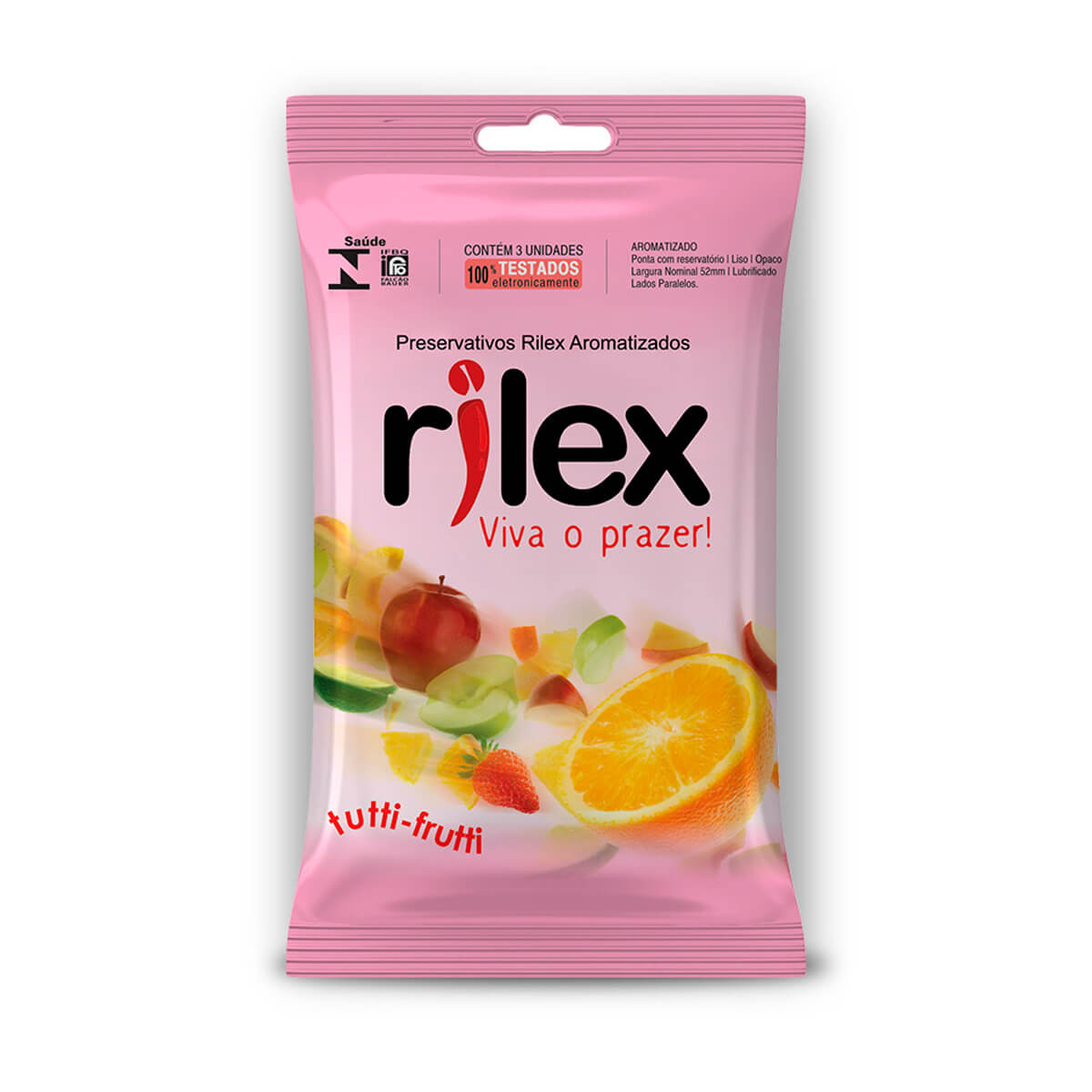 Preservativo Lubrificado com Aroma de Tutti Frutti 3 Unidades Rilex