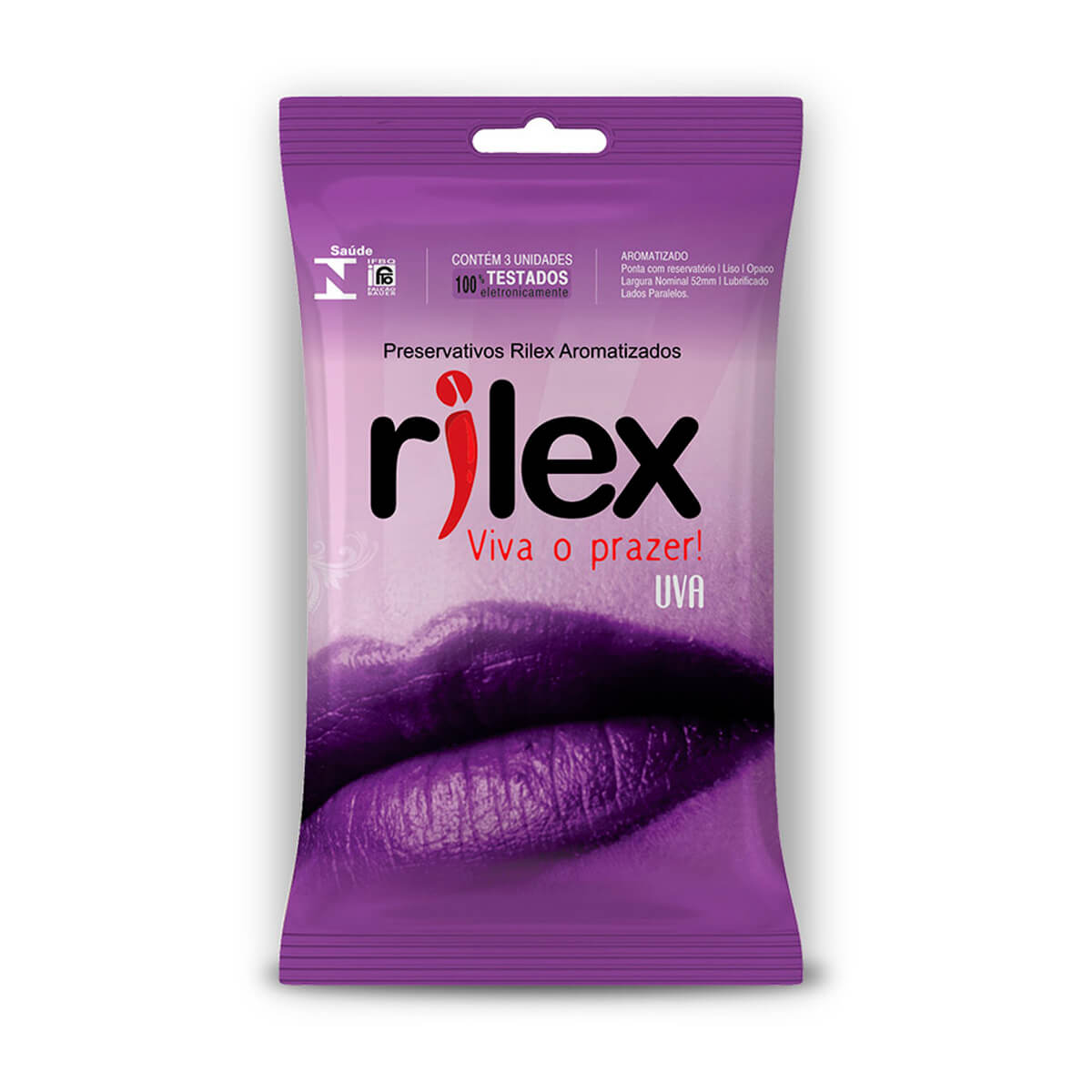 Preservativo Lubrificado com Aroma de Uva 3 Unidades Rilex