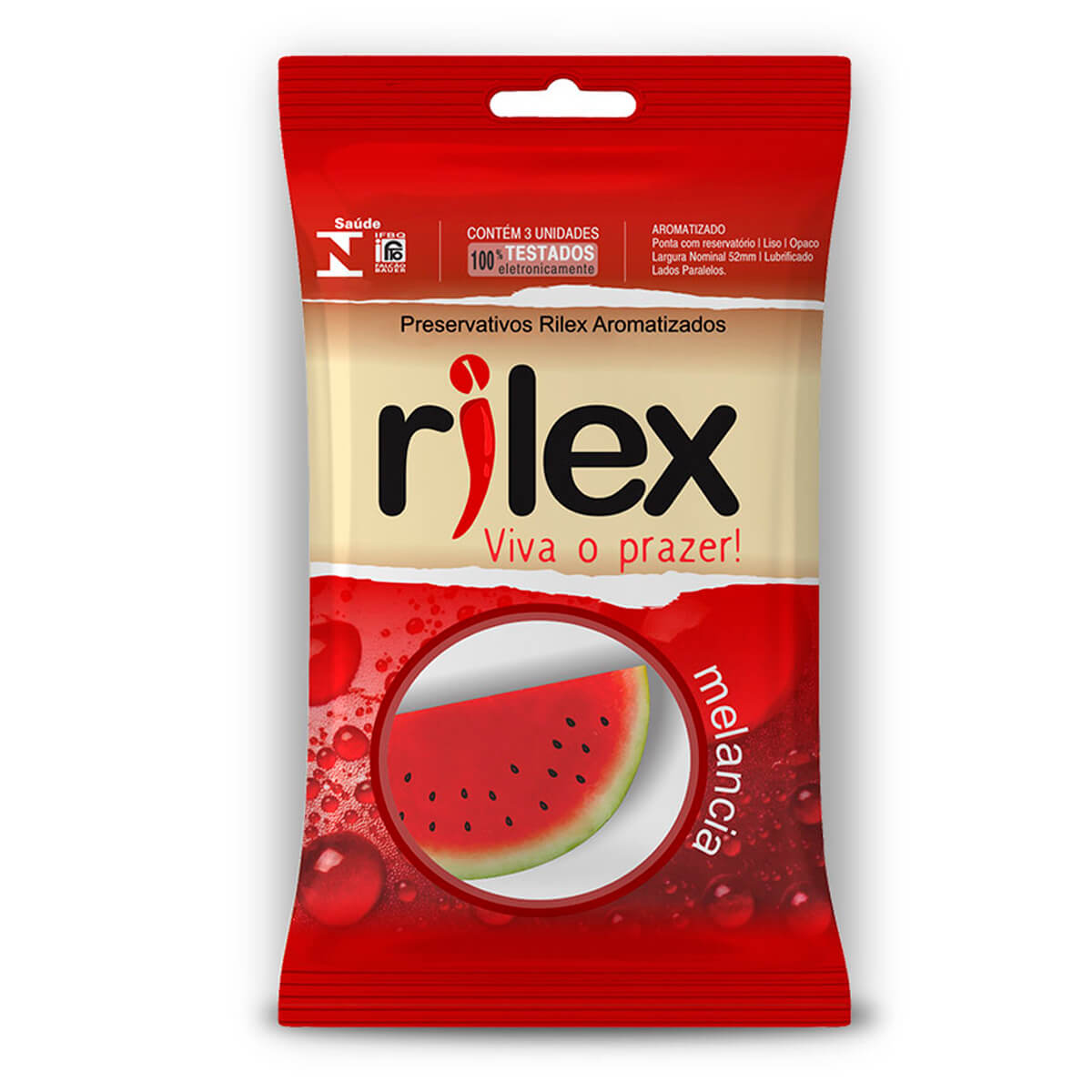 Preservativo Lubrificado com Aroma de Melancia 3 Unidades Rilex