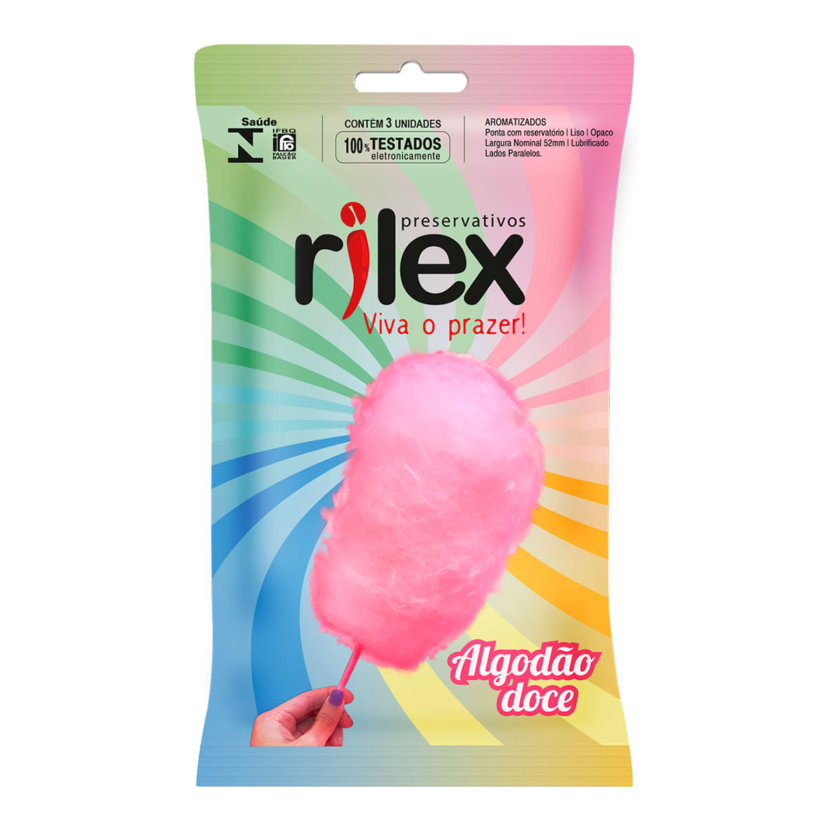 Preservativo Lubrificado com Aroma de Algodão Doce 3 Unidades Rilex