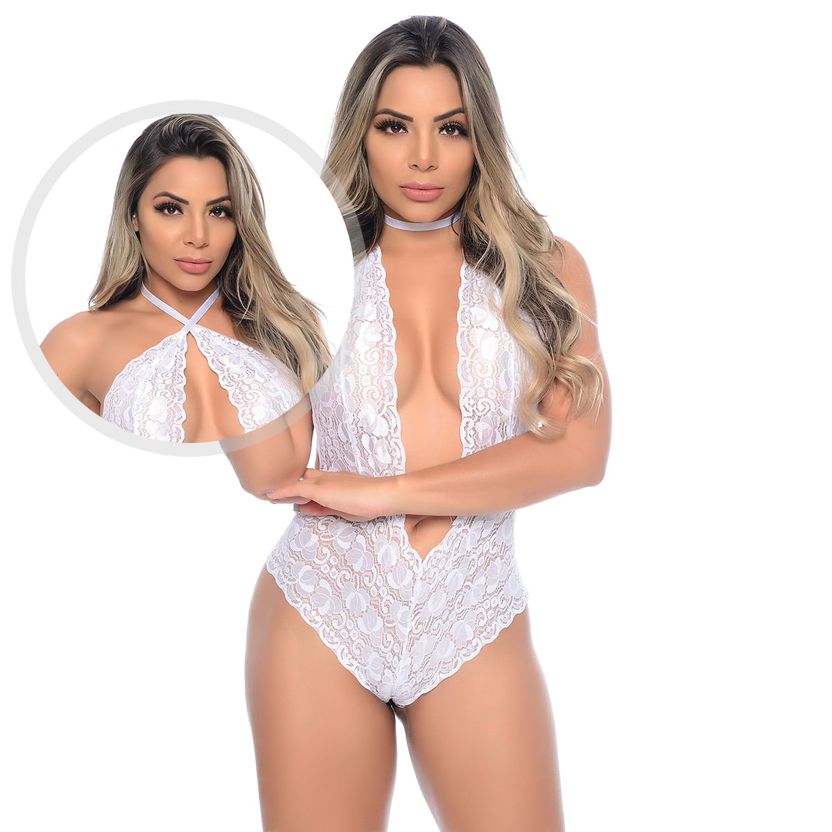 Body Invertido com Renda Floral Hot Love