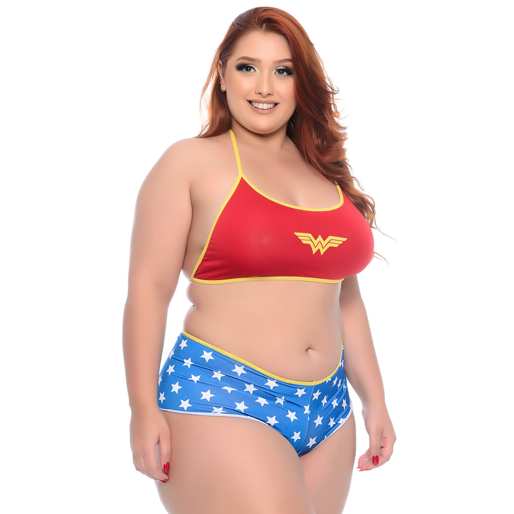 Fantasia Conjunto Mini Mulher Maravilha Plus Size Pimenta Sexy