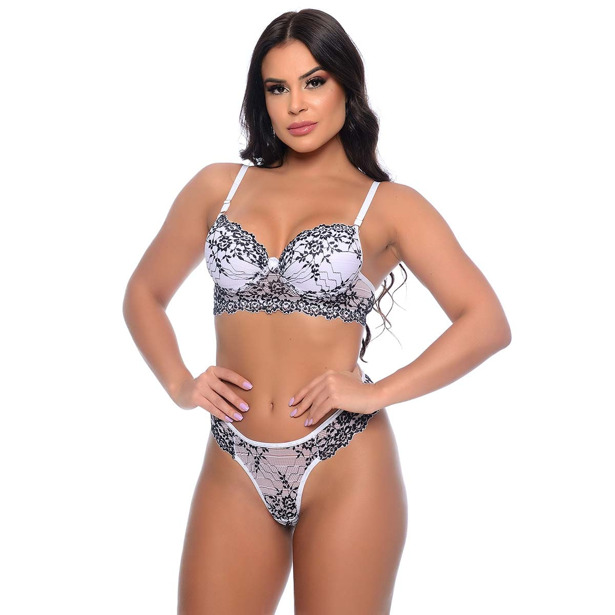 Conjunto Bicolor Fio Duplo com Renda GB 20 e Lacinho Meu Mundo M