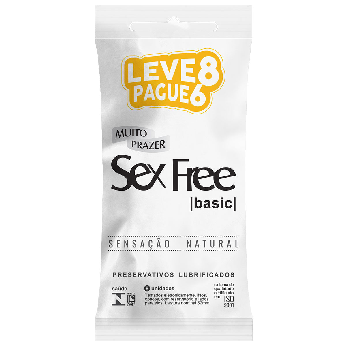 Preservativos Lubrificados Basic Sensação Natural  Leve 8 Pague 6 Sex Free