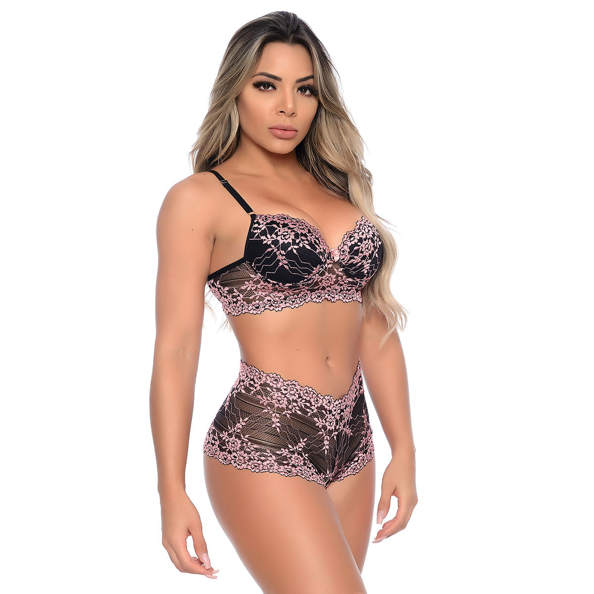 Conjunto Calesson Bicolor em Renda GB20 e Bojo Meu Mundo M