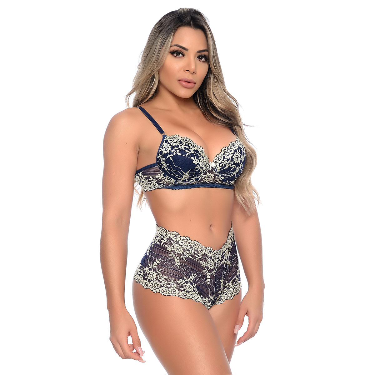 Conjunto Calesson Bicolor em Renda GB20 e Bojo Meu Mundo M