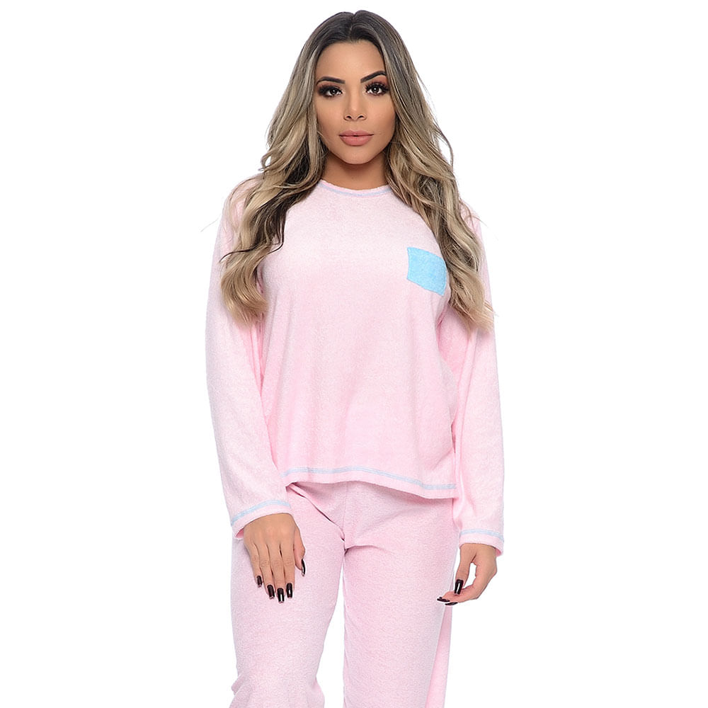 Pijama em Plush com Bolso Frontal Victory