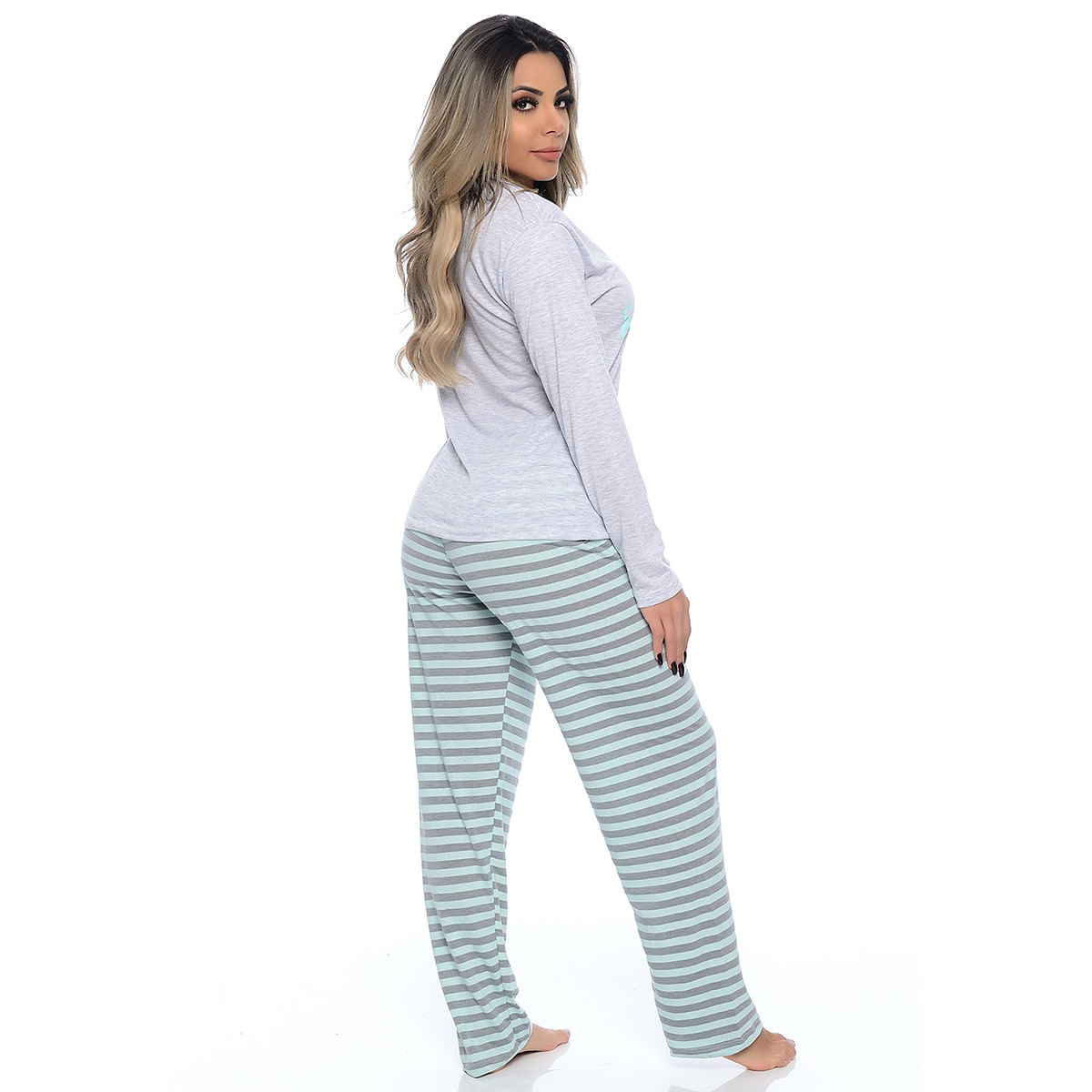 Pijama Feminino Calça Listrada com Manga Comprida Victory