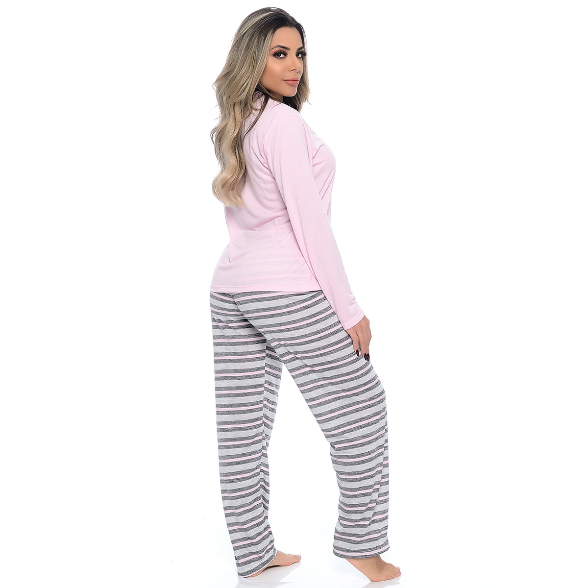 Pijama Feminino Calça Listrada com Manga Comprida Victory