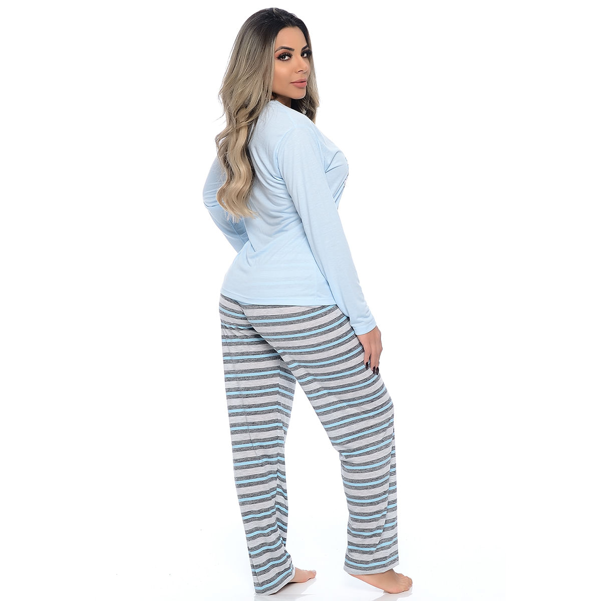 Pijama Feminino Calça Listrada com Manga Comprida Victory