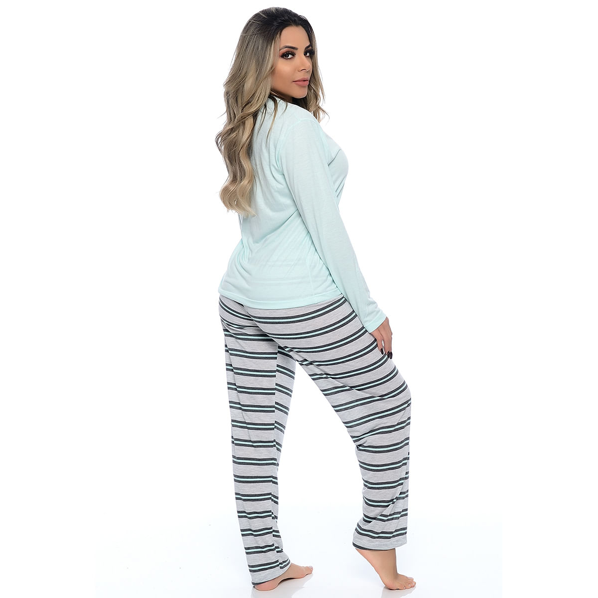 Pijama Feminino Calça Listrada com Manga Comprida Victory