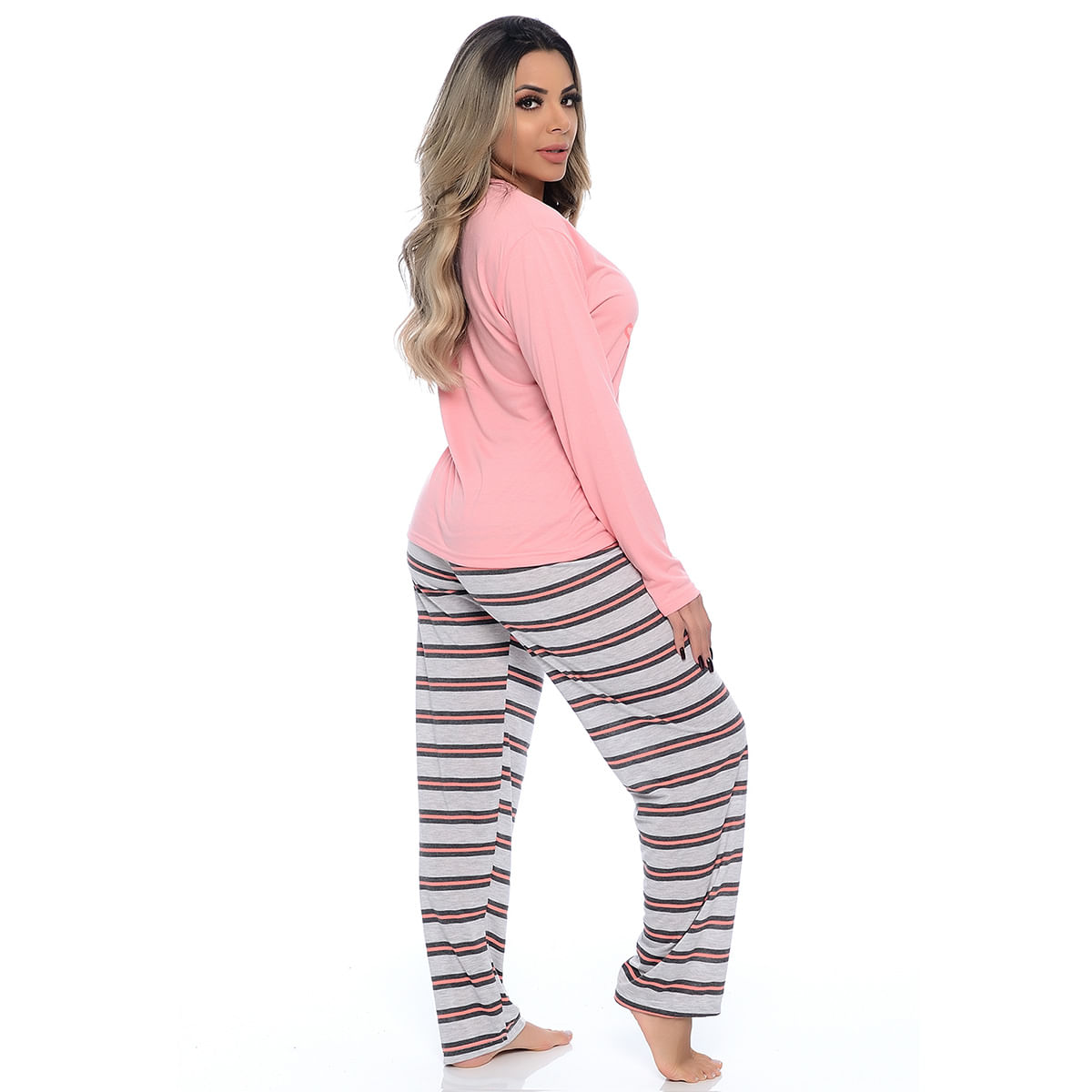 Pijama Feminino Calça Listrada com Manga Comprida Victory