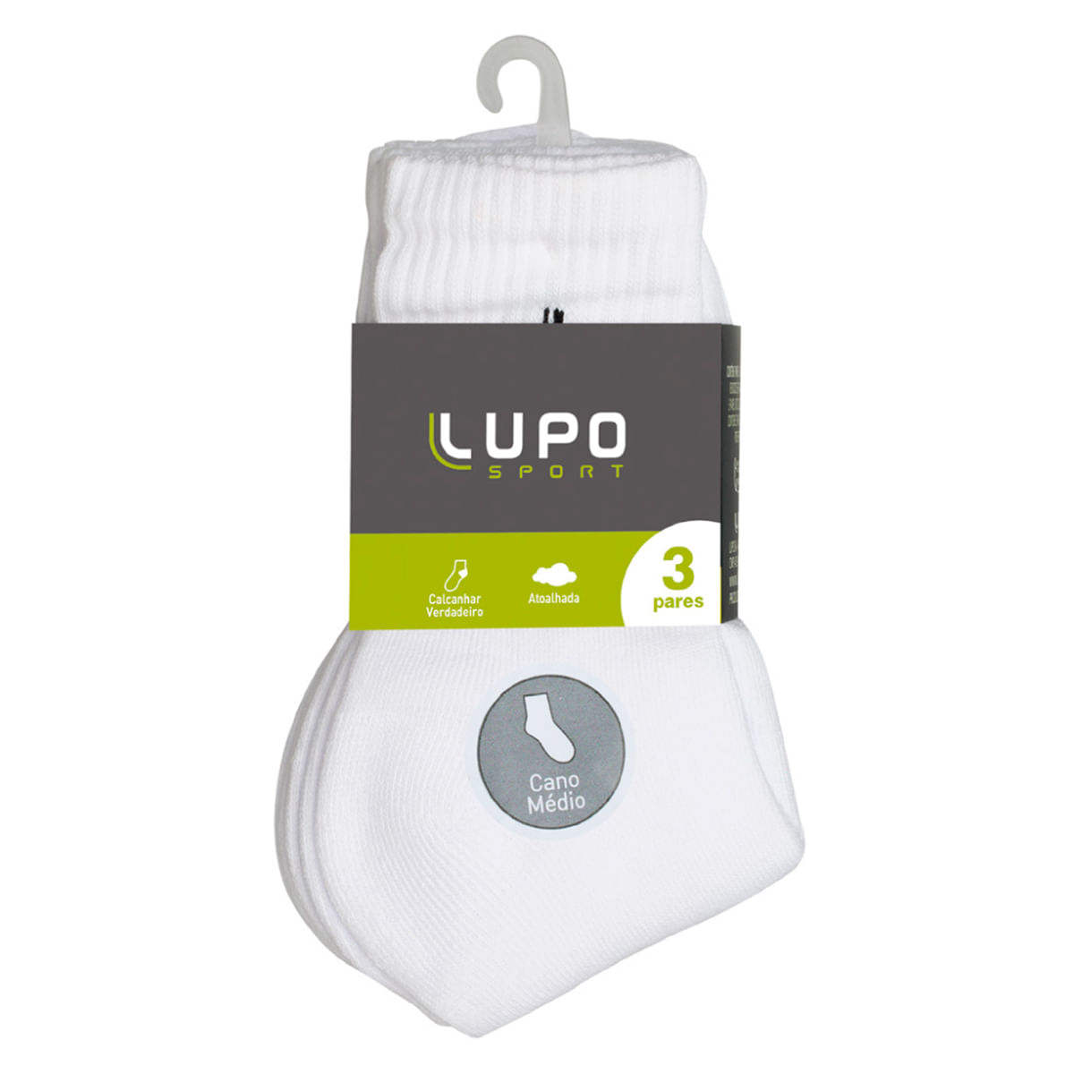 Kit Meia Walk Cano Longo Masculina 3 Unidades Lupo