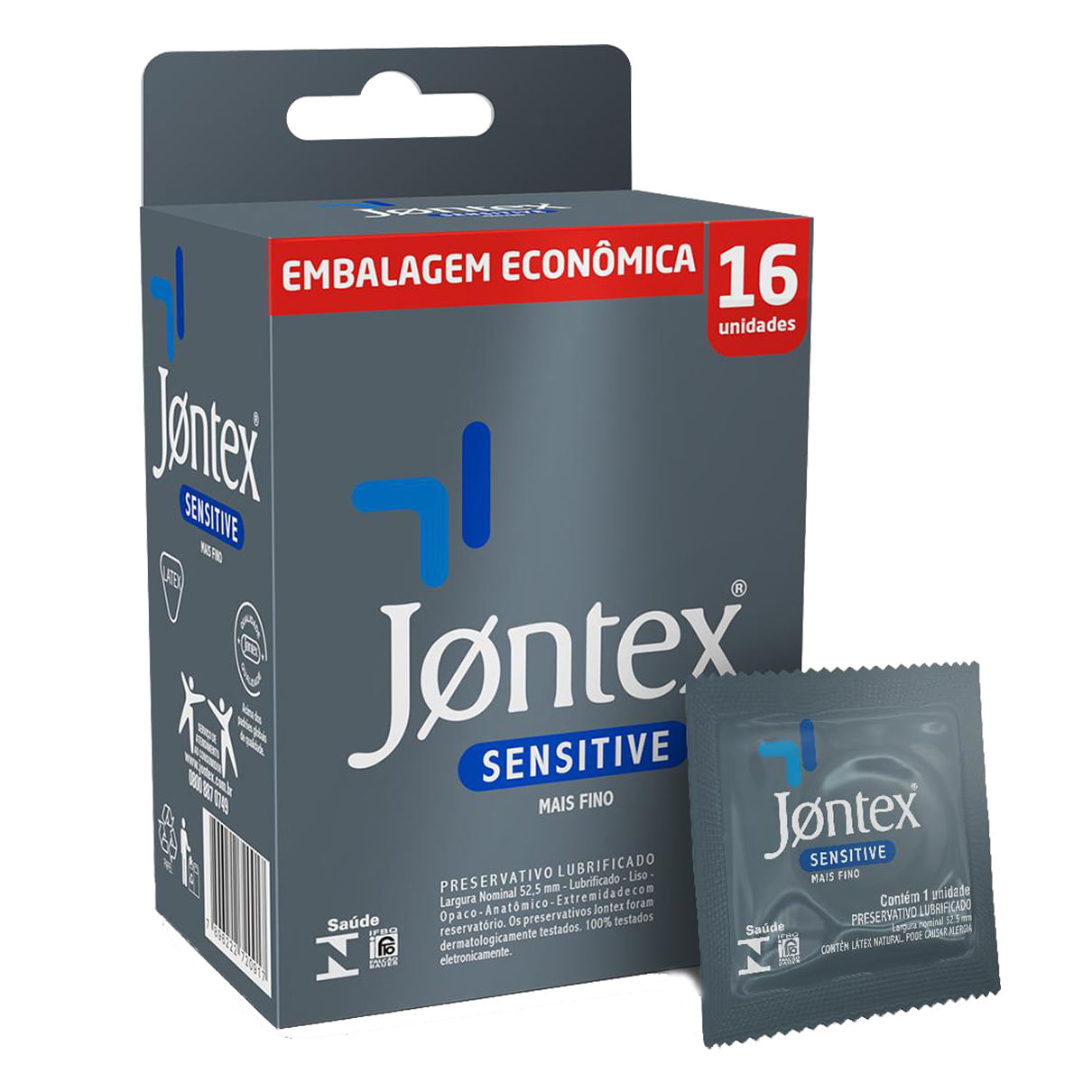 Preservativos Lubrificados Sensitive Mais Fino com 16 unidades Jontex