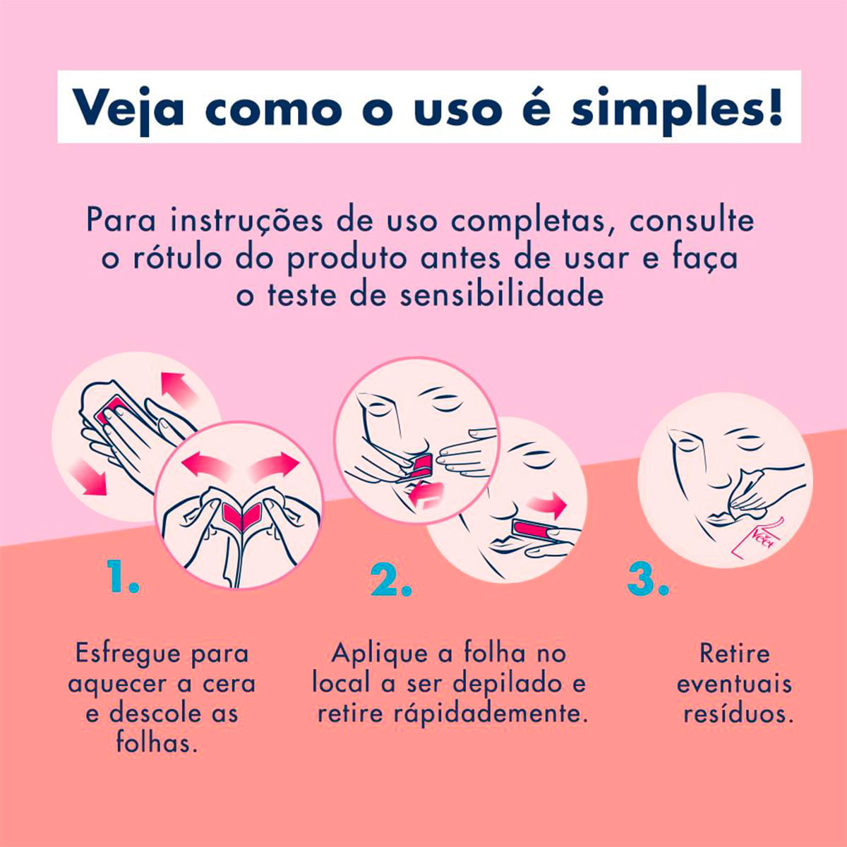Cera Fria Facial Peles Delicadas com 12 Folhas Depilatórias Veet