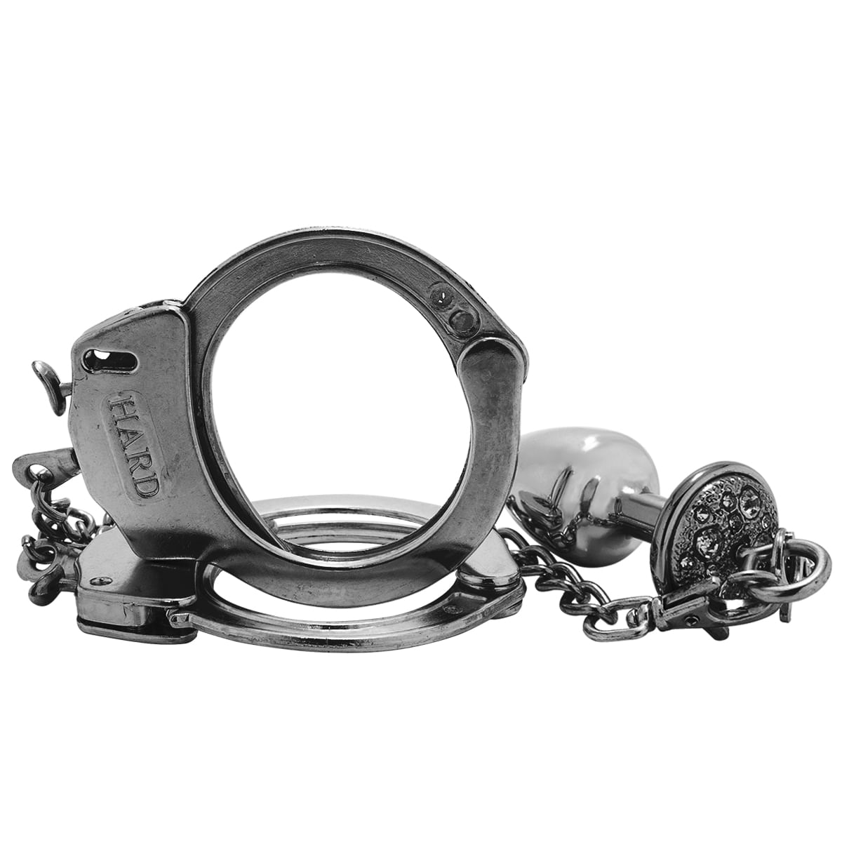 Kit Algemas com Plug Anal Cravejado com Strass Tamanho M Hard Kit Algemas com Plug Anal Cravejado com Strass Tamanho M Hard