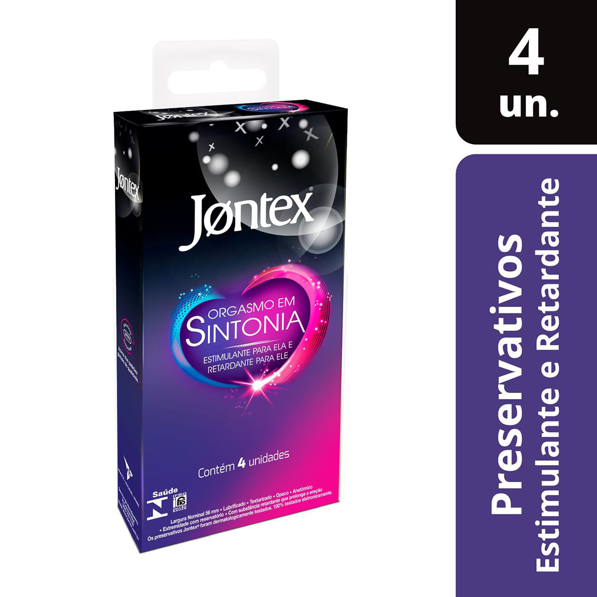 Orgasmo em Sintonia Preservativo Estimulante para Ela e Retardante para Ele com 4 unidades Jontex